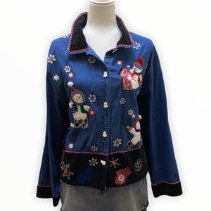 CHRISTMAS DENIM TOP Dress Barn Size Large